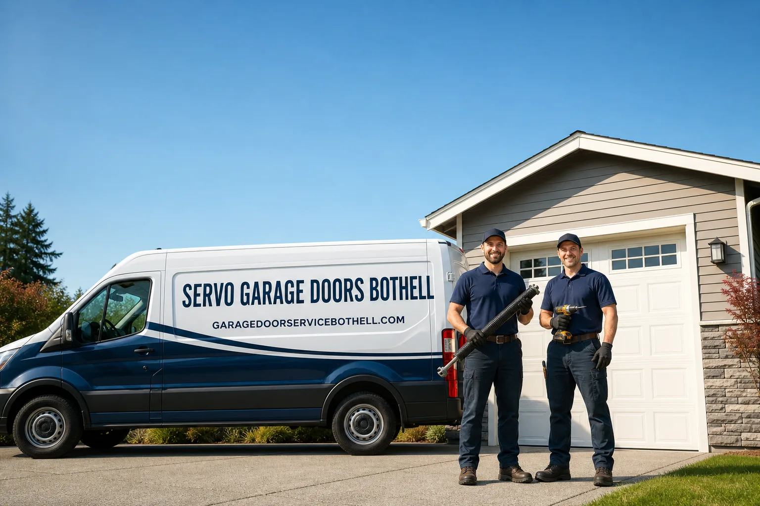 Servo Garage Doors Bothell garage door service vehicle and crew in Bothell, WA